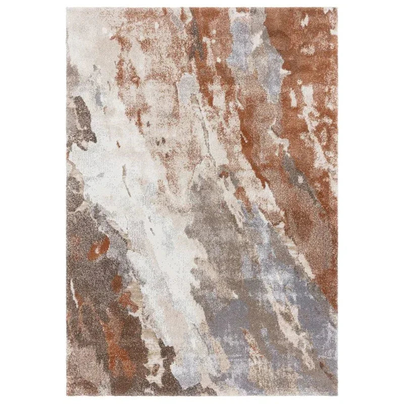 Abstract pattern area rug with rust, beige, grey and white tones