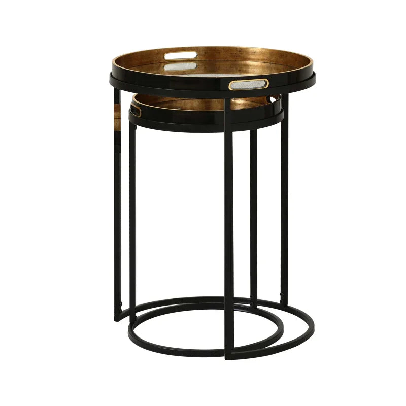 Set of 2 Olin Antique Gold Leaves Nesting Table