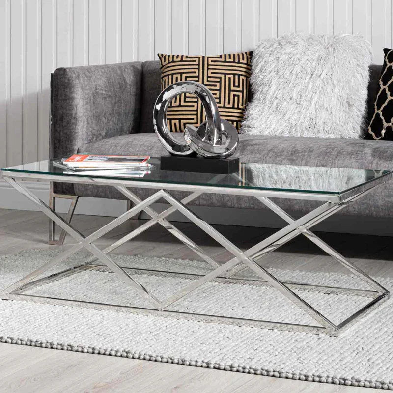 Imperia Stainless Steel Coffee Table Glass Top