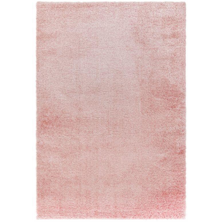 Rectangular blush pink shaggy rug with soft plush texture