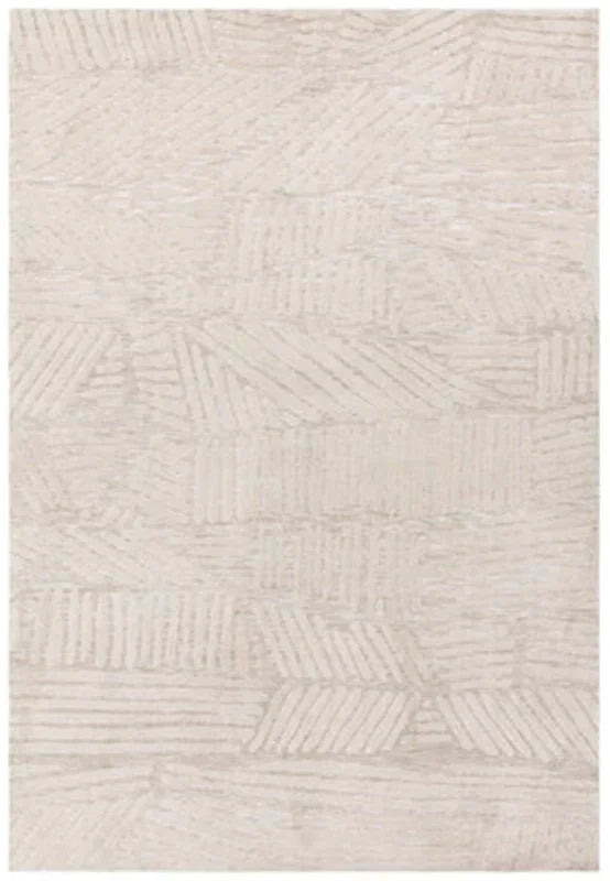 Beige textured area rug with subtle geometric pattern