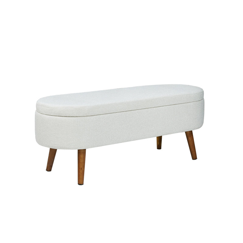 45.5cm White Boucle Storage Bench in Wooden Legs