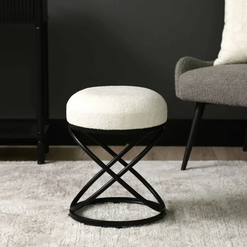 46cm White Boucle Rizzo Stool with Black Legs