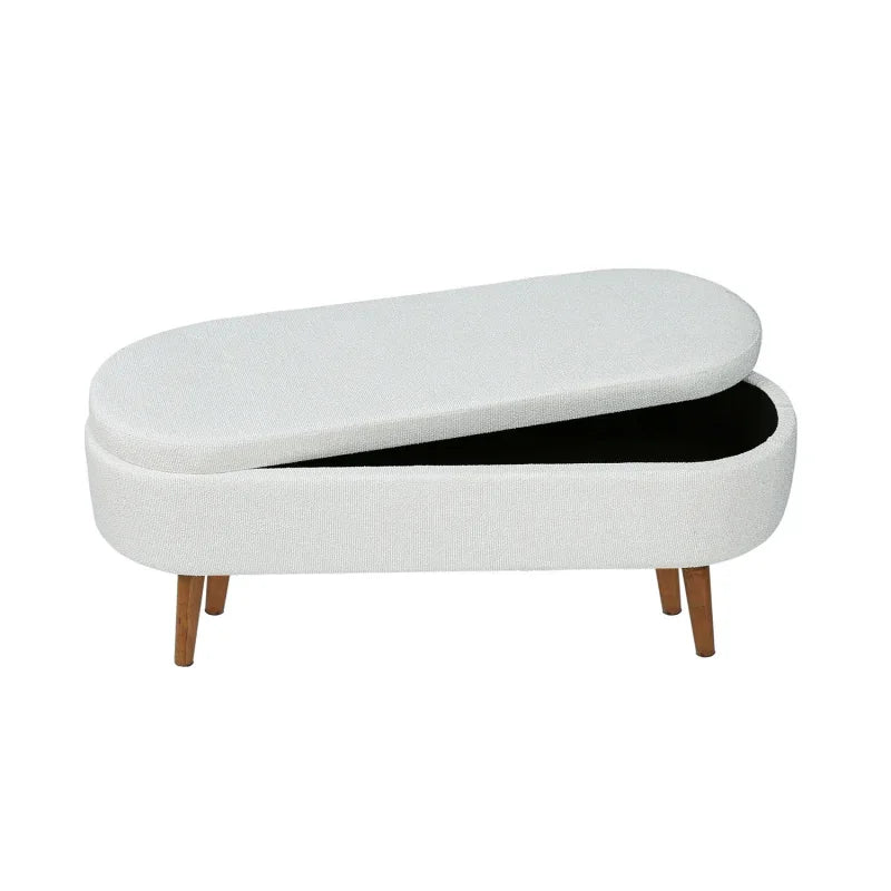 45.5cm White Boucle Storage Bench in Wooden Legs