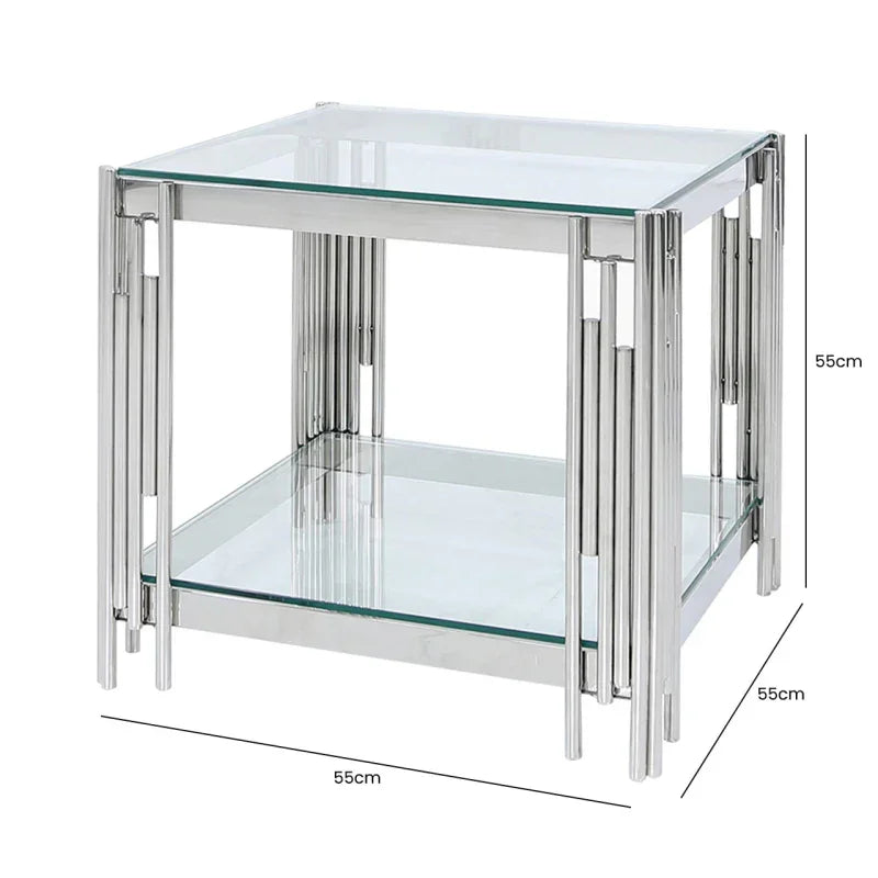Cohen Steel Tubes and Clear Glass End Table