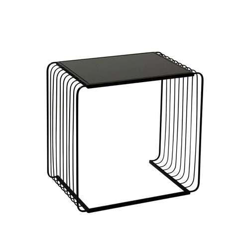 Set of 2 Black Metal with Black Glass Top Nesting Table