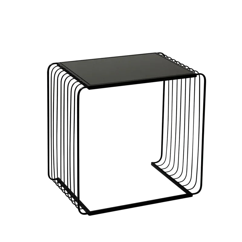 Set of 2 Black Metal with Black Glass Top Nesting Table