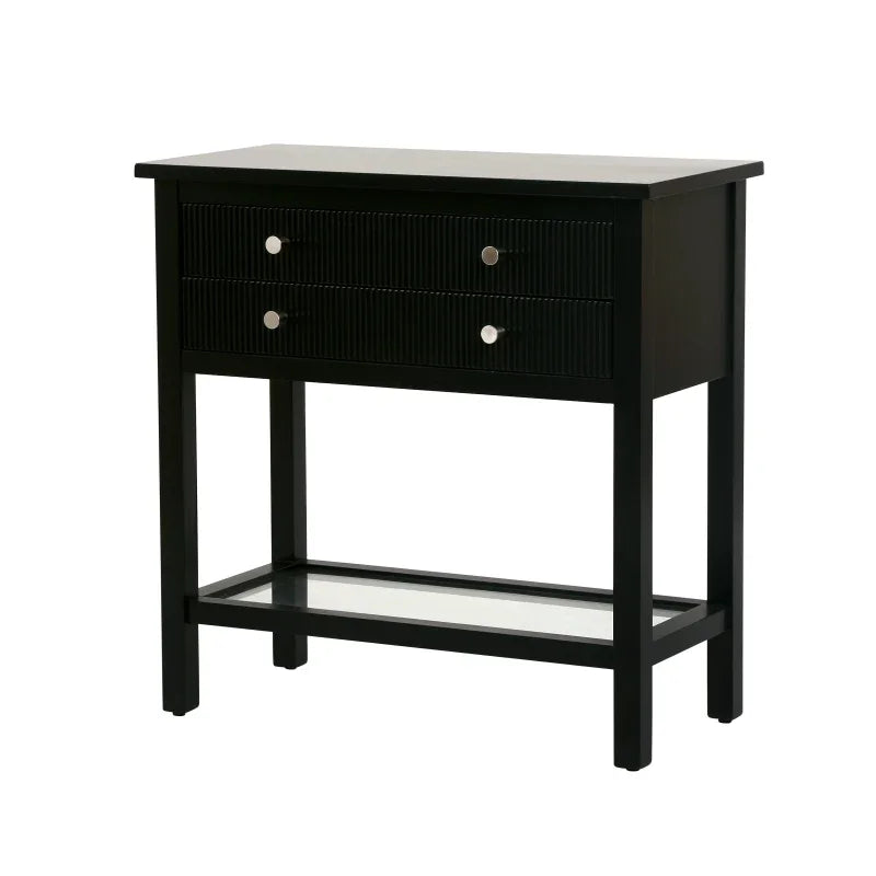 Lindon Black 2 Drawer Bedside Cabinet with Glass Shelf