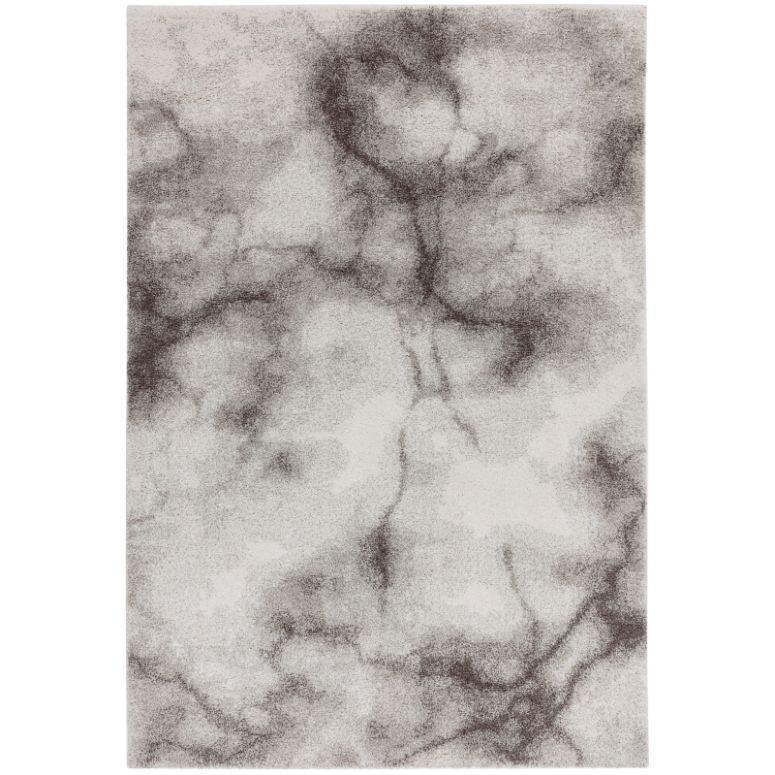 Modern marble effect area rug in grey and white with abstract pattern