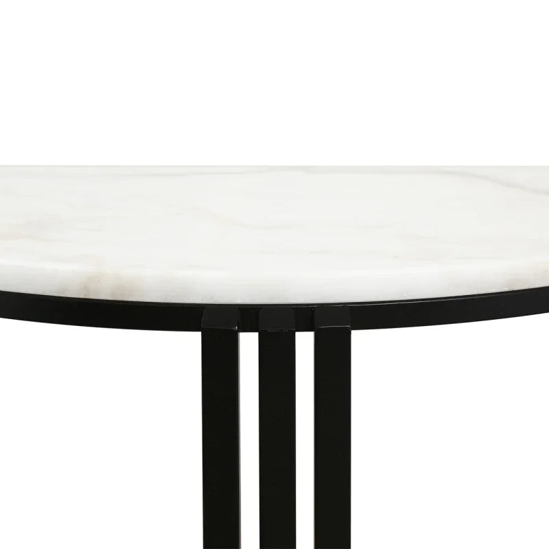 74cm Black Metal Console Table with White Marble Top