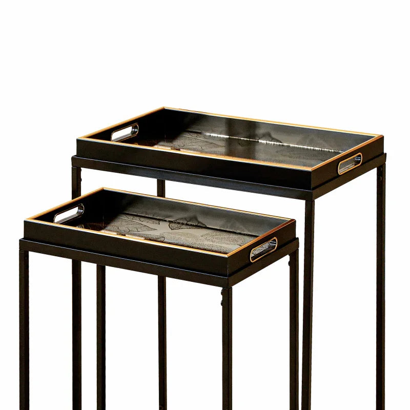 Set of 2 Antique Gold Leaves Nesting Table