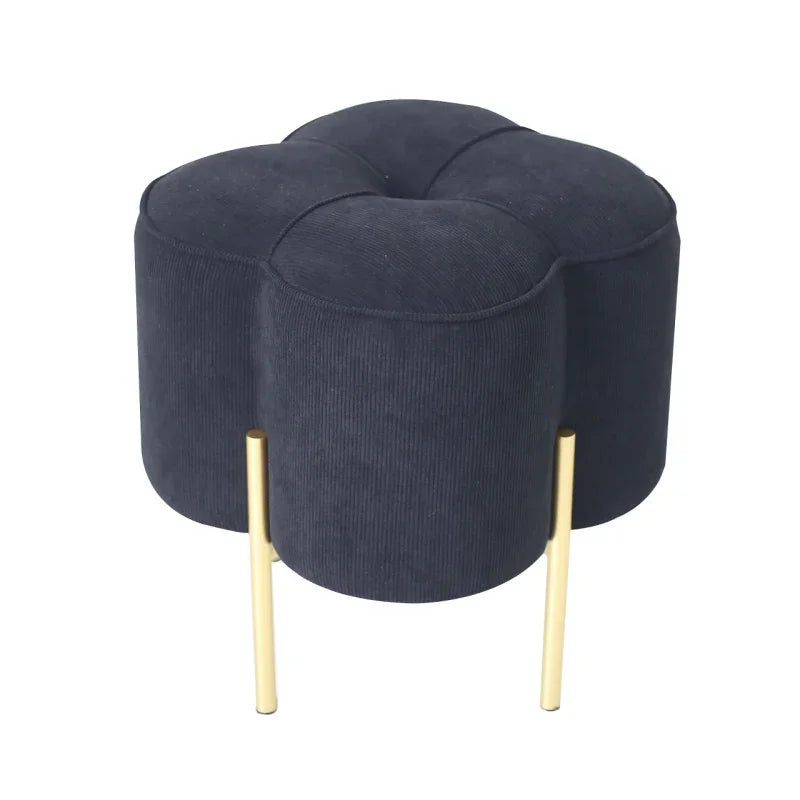 Black Velvet Clover Ottoman with Gold Legs