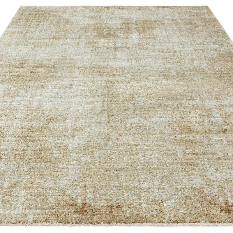 Large beige area rug with soft textured pattern for living room or bedroom floor decor