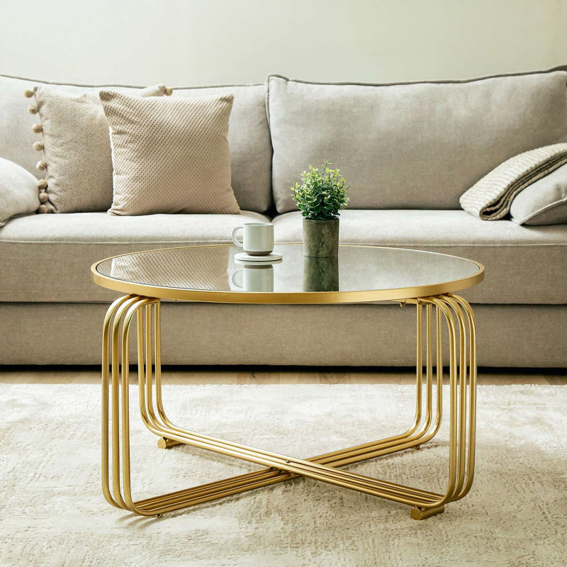 Yuan Gold Metal with Mirror Top Coffee Table
