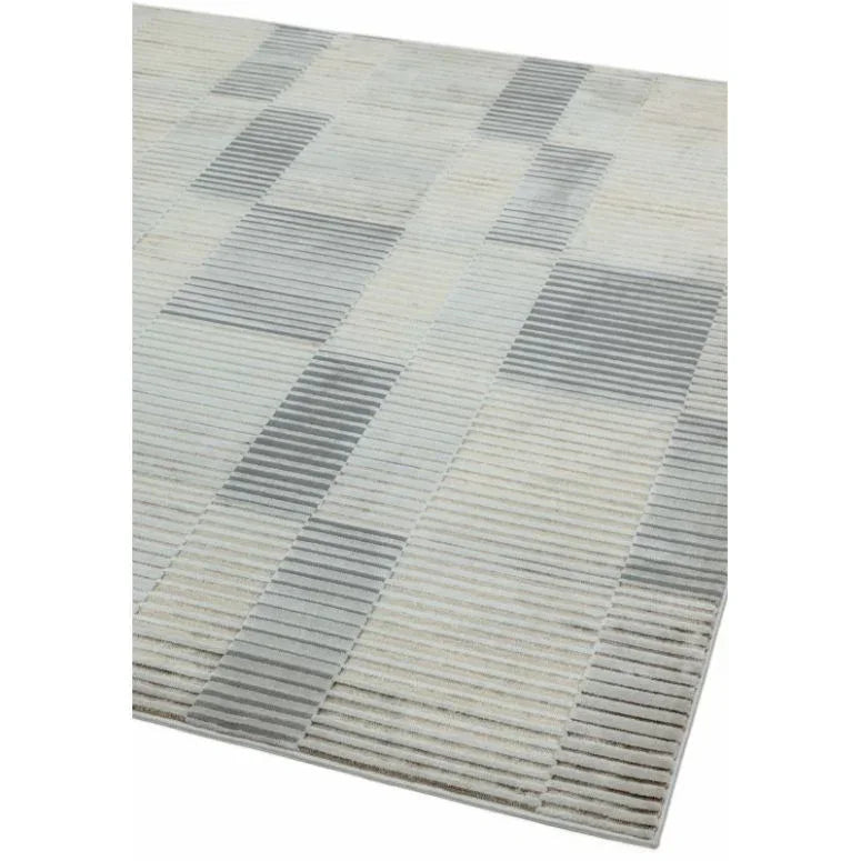 Modern grey and cream area rug with geometric striped pattern