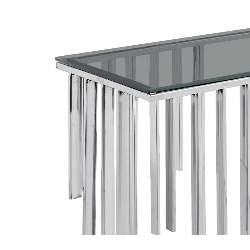 Owen Chrome Metal Console Table with Smoke Glass Top