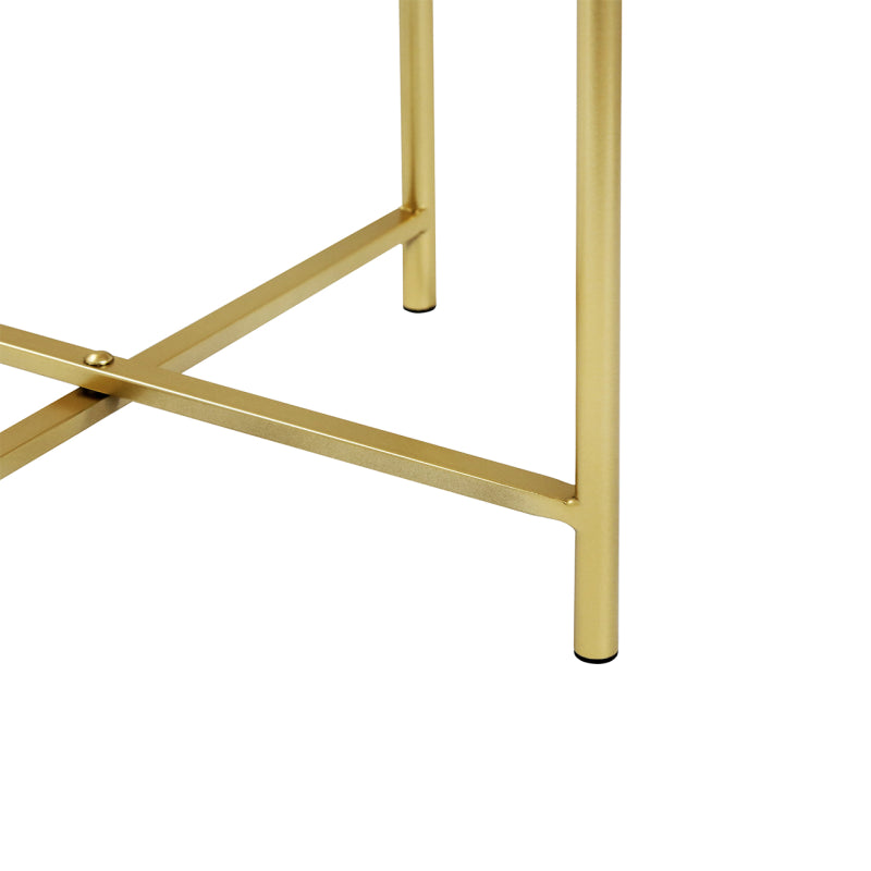 55cm Gold Metal End Table with White Marble Top