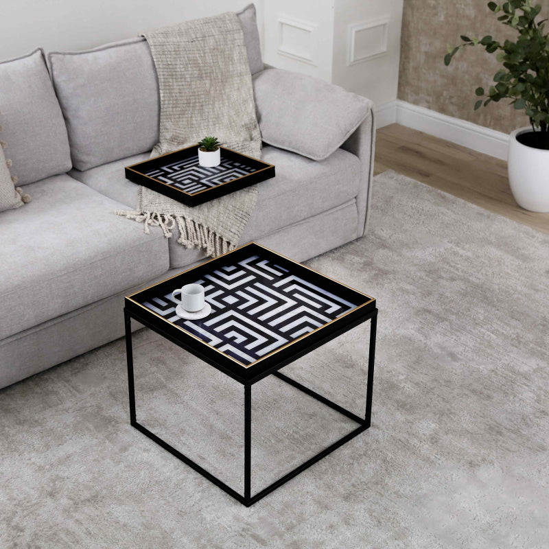 Black & White Metal Coffee Table with Tray