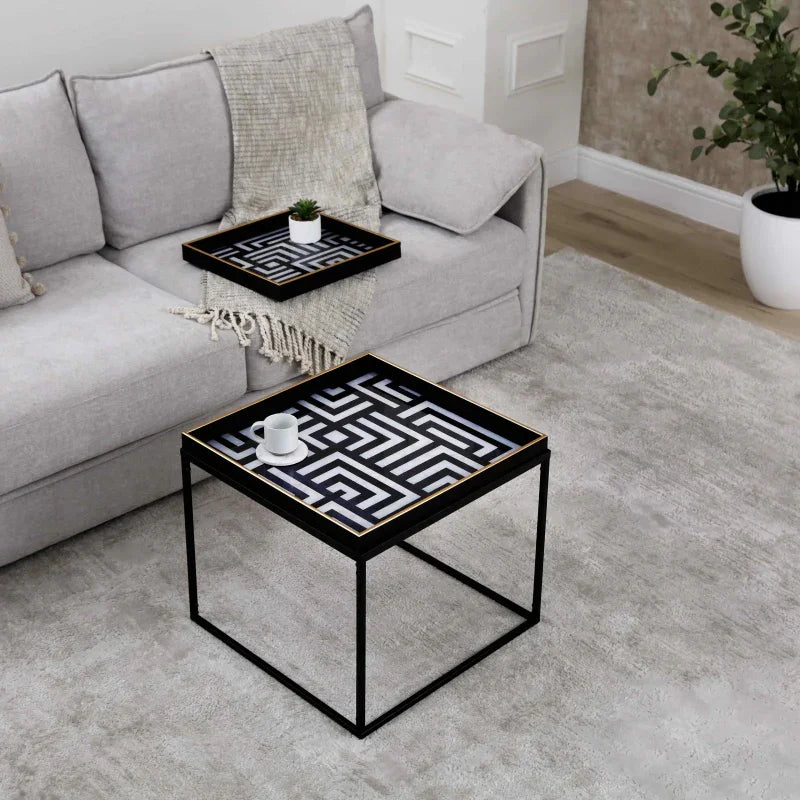 Black & White Metal Coffee Table with Tray