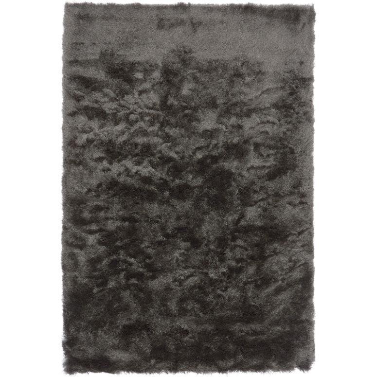 Dark grey shaggy rug with plush texture, rectangular shape, top-down view