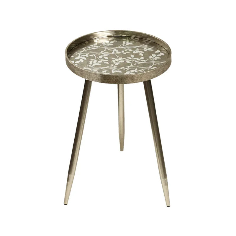 Set of 2 Champagne Nesting Table with Leaves Design