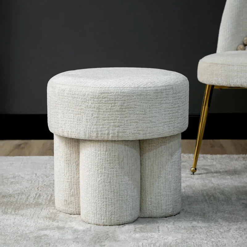47.5cm Ivory Chenille Round Stool