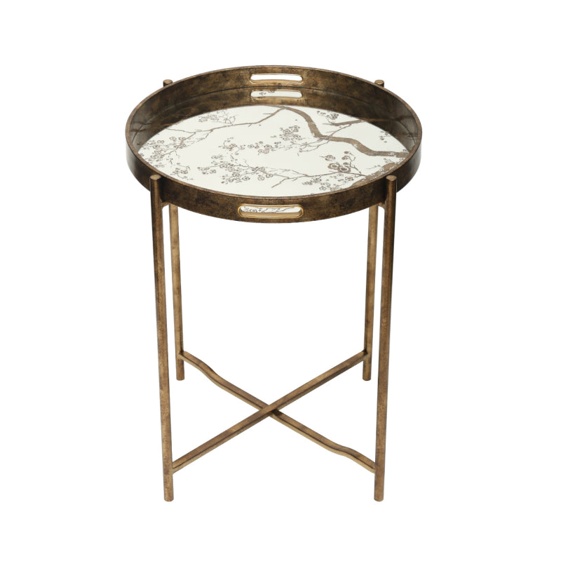 59cm Antique Gold and Mirror Top End Table
