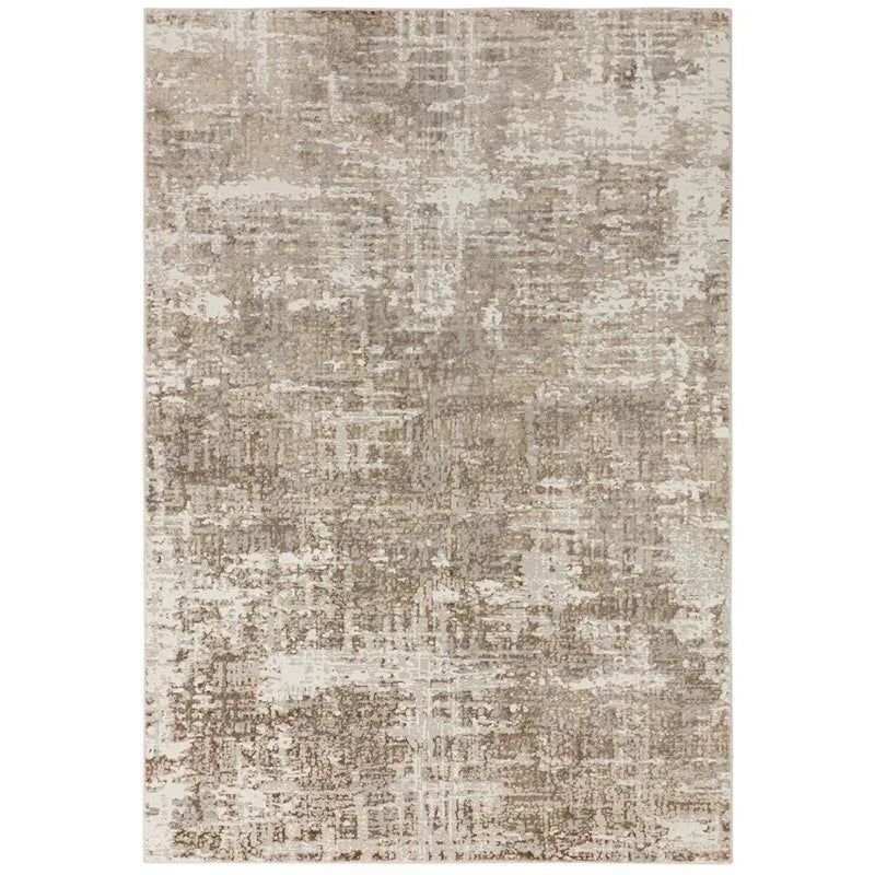 beige abstract patterned rug with textured finish shown from above