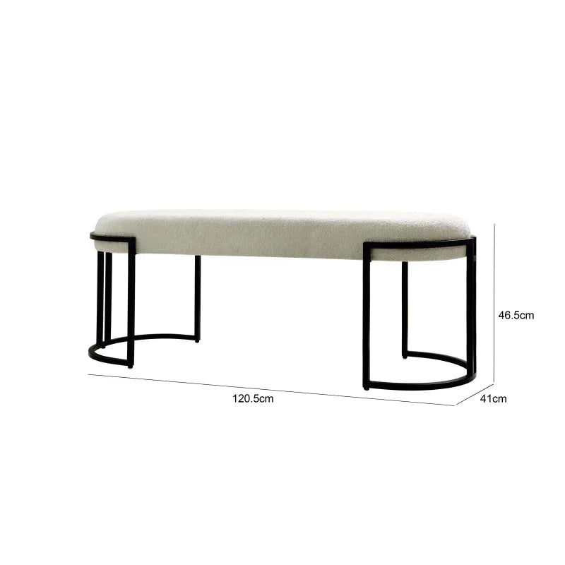 120cm White Boucle Bench with Black Legs