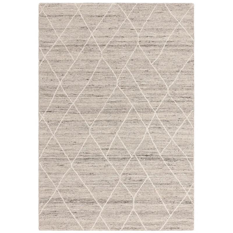 light grey area rug with subtle diamond line pattern and textured finish