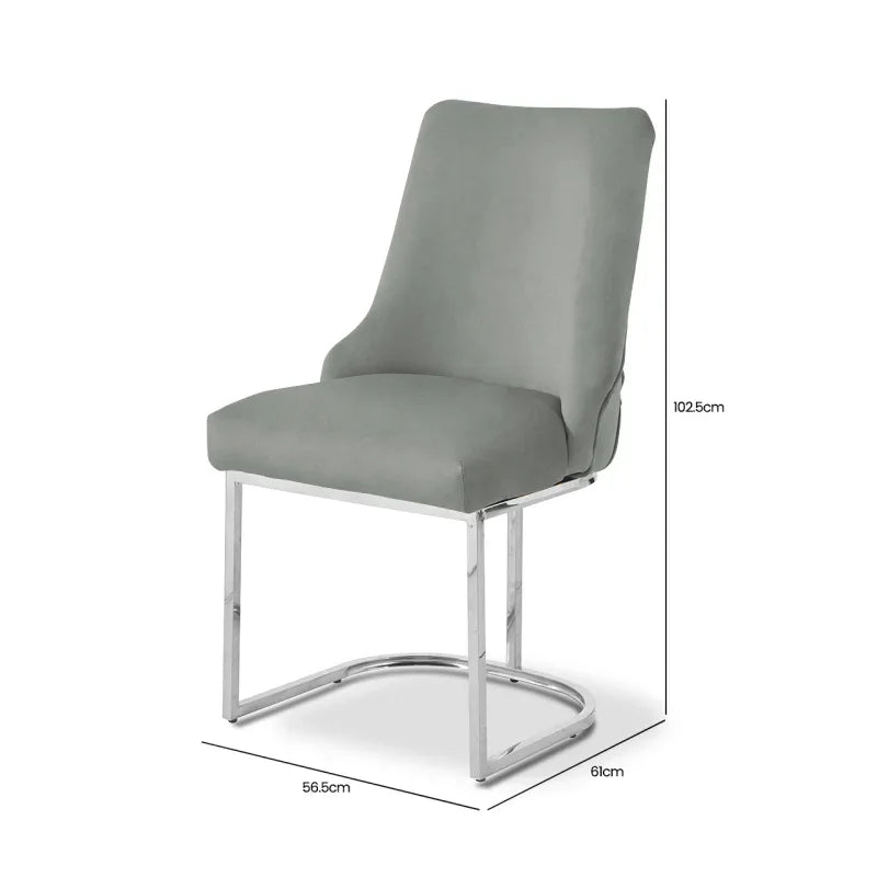 Casas Grey Velvet Dining Chair with Chrome Legs