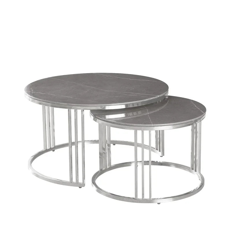 Set of 2 Chrome Metal Coffee Table