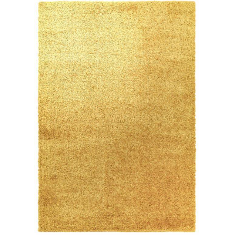 Rectangular gold shaggy rug with a thick, soft pile and plain textured surface