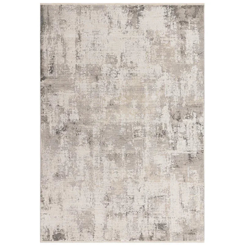 Abstract grey and beige area rug with distressed modern pattern