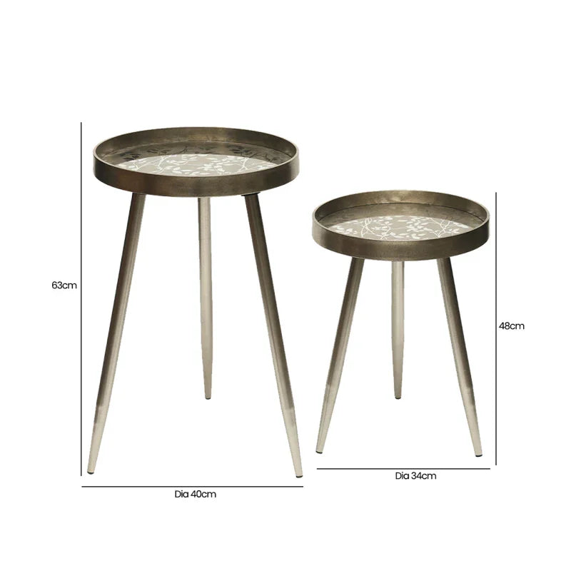 Set of 2 Champagne Nesting Table with Leaves Design