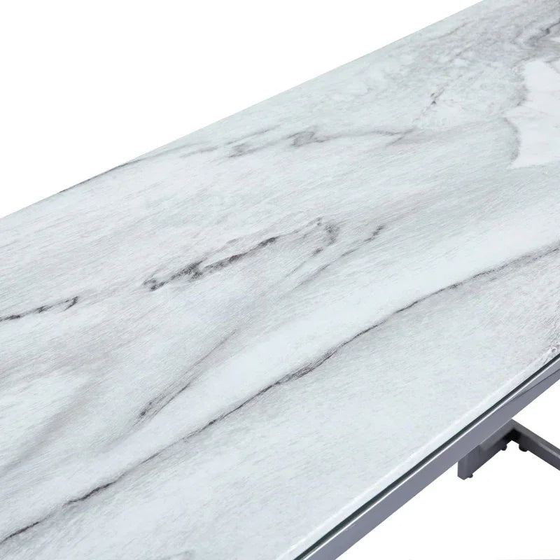 Aamari Grey Gunmetal Console Table with White Faux Marble Glass Top - KD