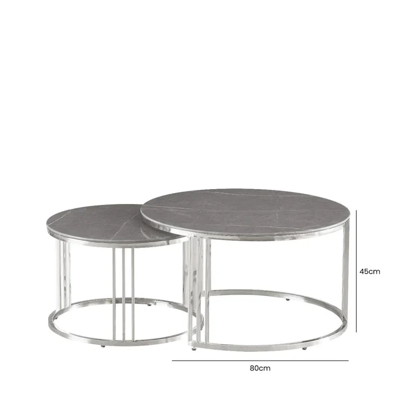 Set of 2 Chrome Metal Coffee Table