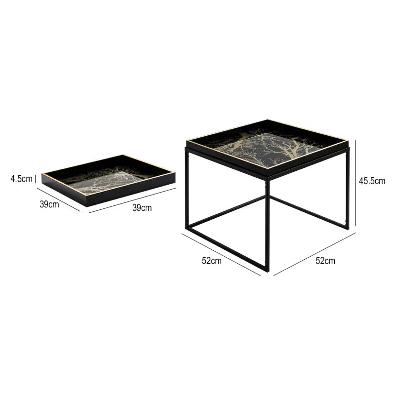 Black & Gold Metal Coffee Table with Tray