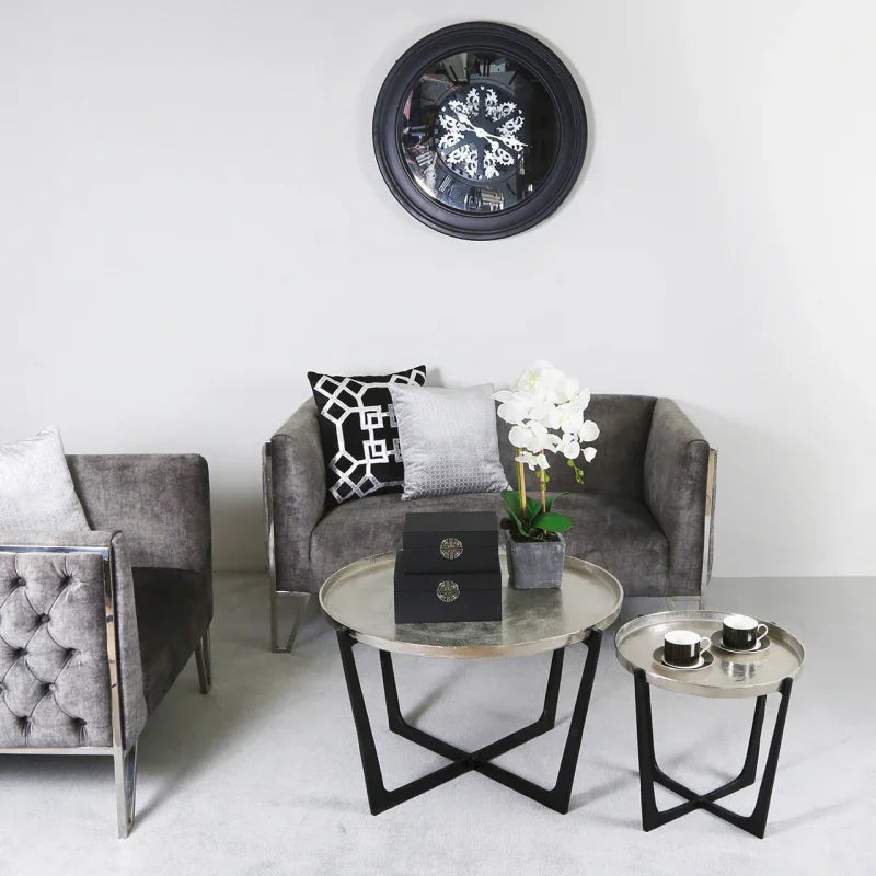 Set Of 2 Rohan Nesting Tables Black with Nickel Tops