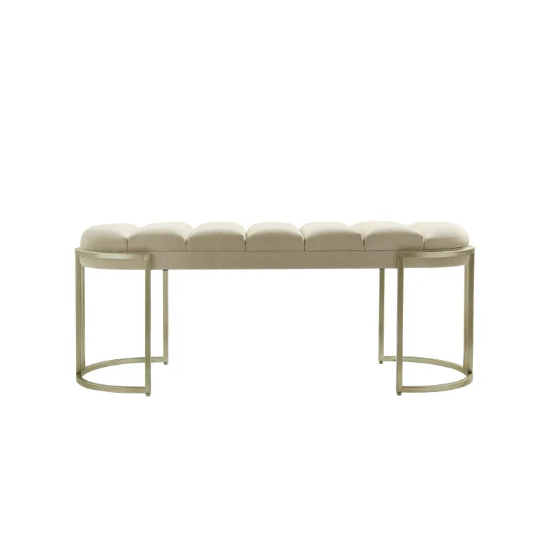 120cm Cream Velvet Tufted Bench with Champagne Legs
