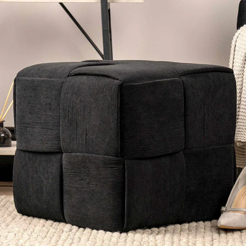 Black Velvet Square Woven Ottoman