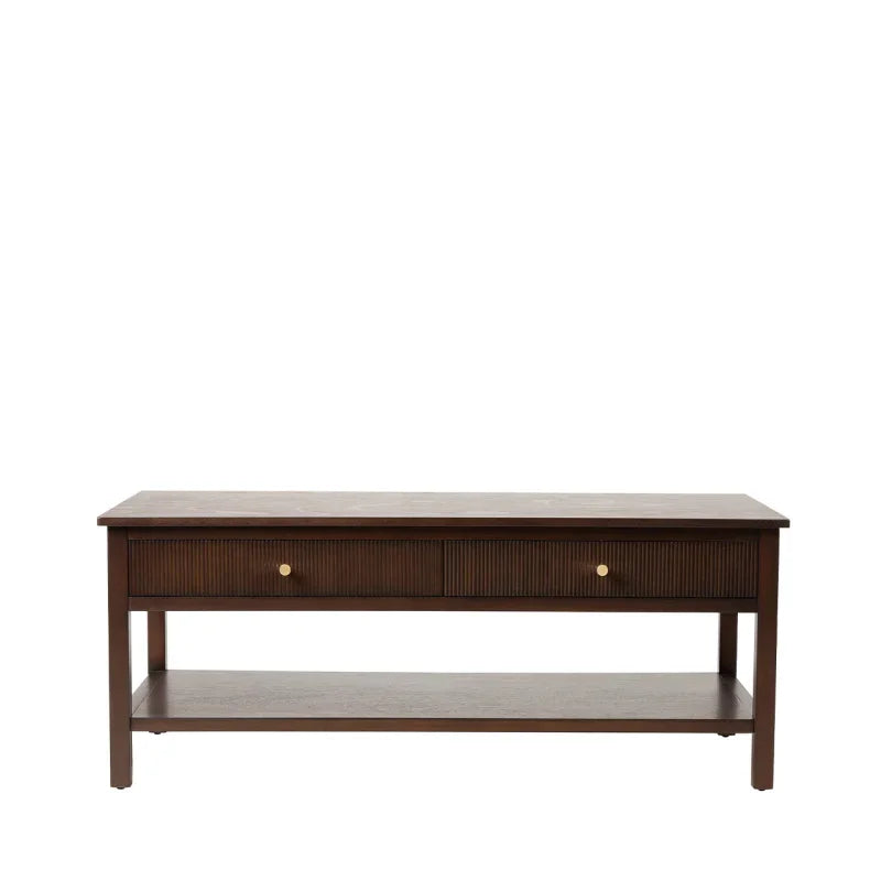 Lindon 2 Drawer Coffee Table Walnut Brown with Gold Handles
