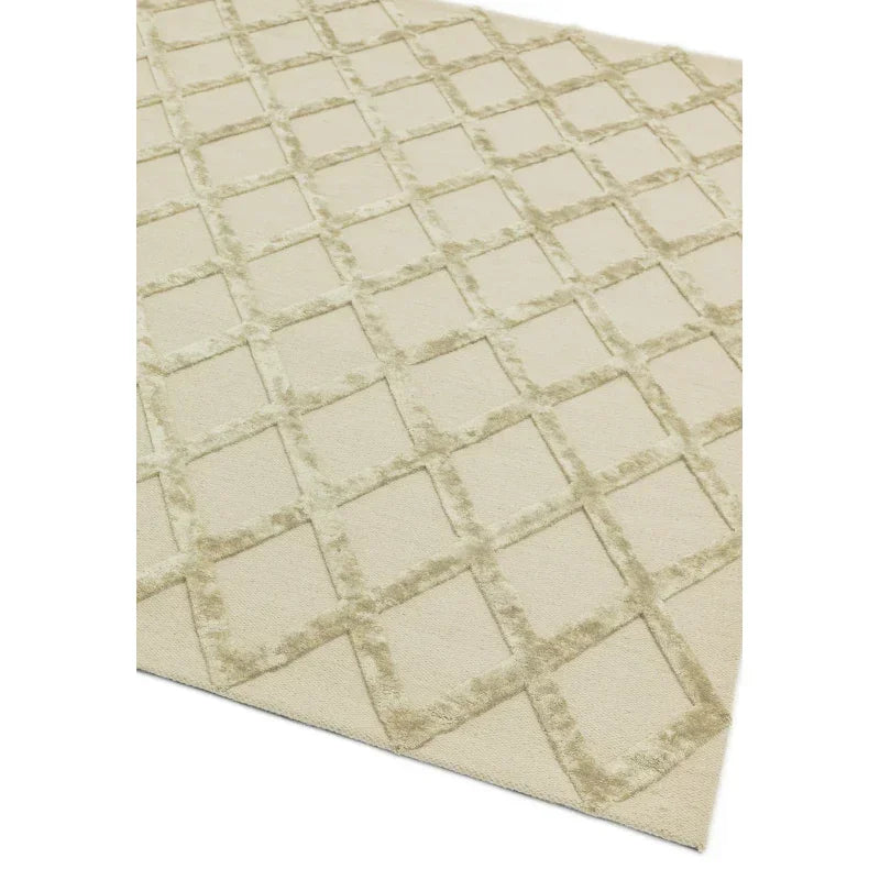 Cream geometric rug with raised diamond pattern and soft textured surface
