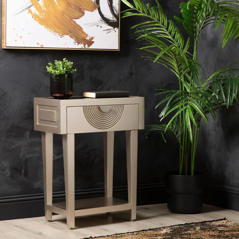 Elon 1-Drawer Telephone Table Gold with Clear Mirror Top