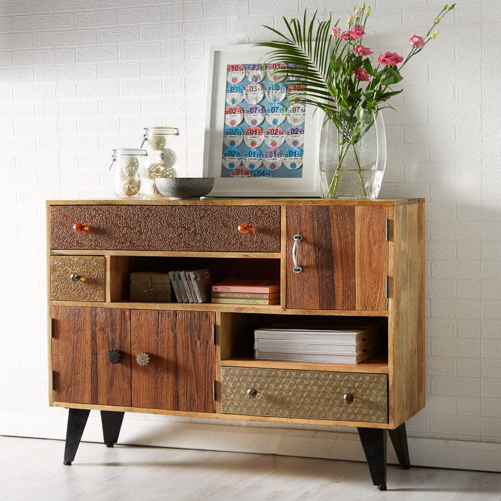 Sorio Large Sideboard made from reclaimed wood, fully assembled