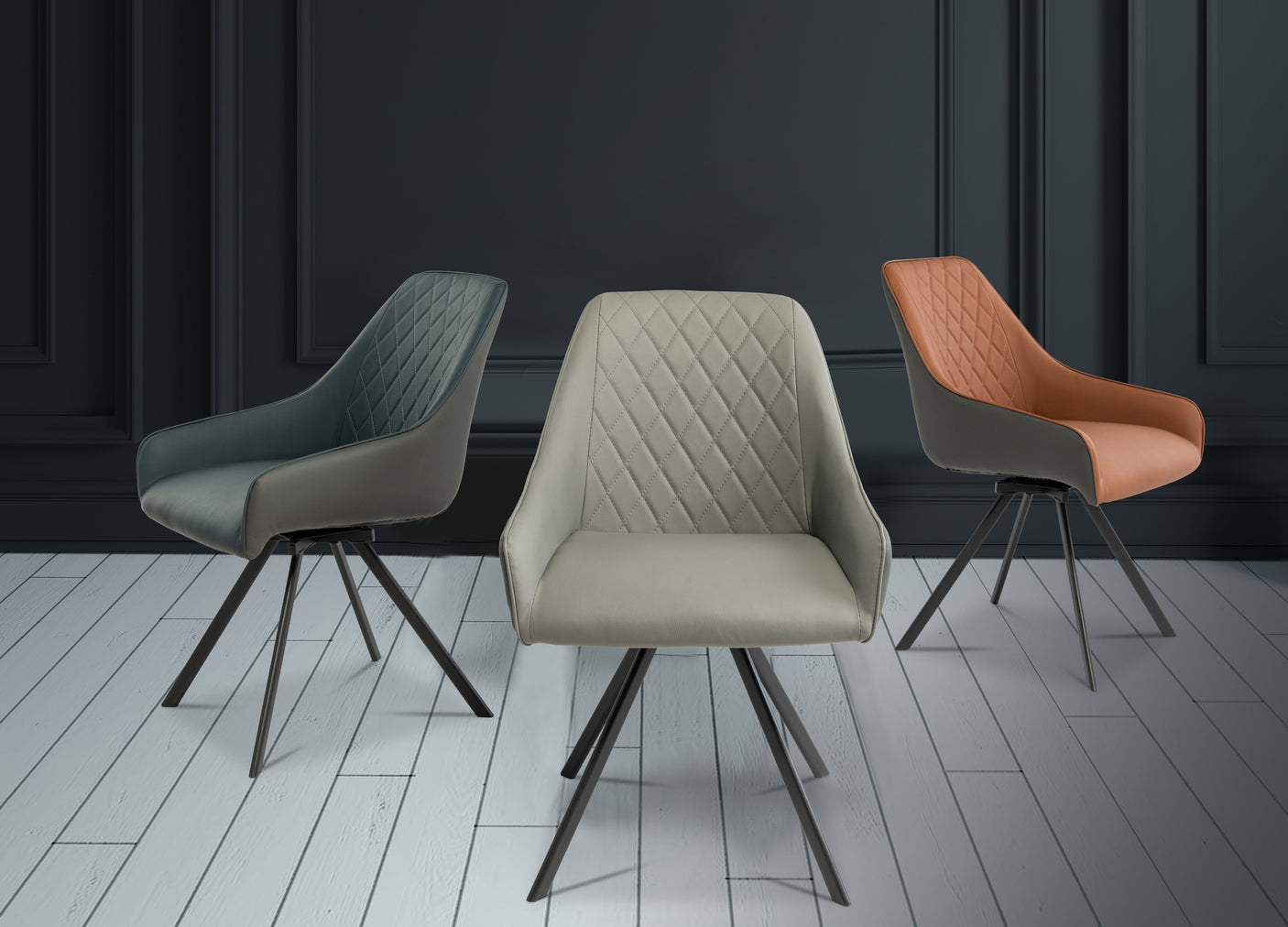 Dark Grey and Light Grey Swivel Dining Chair with Black Legs