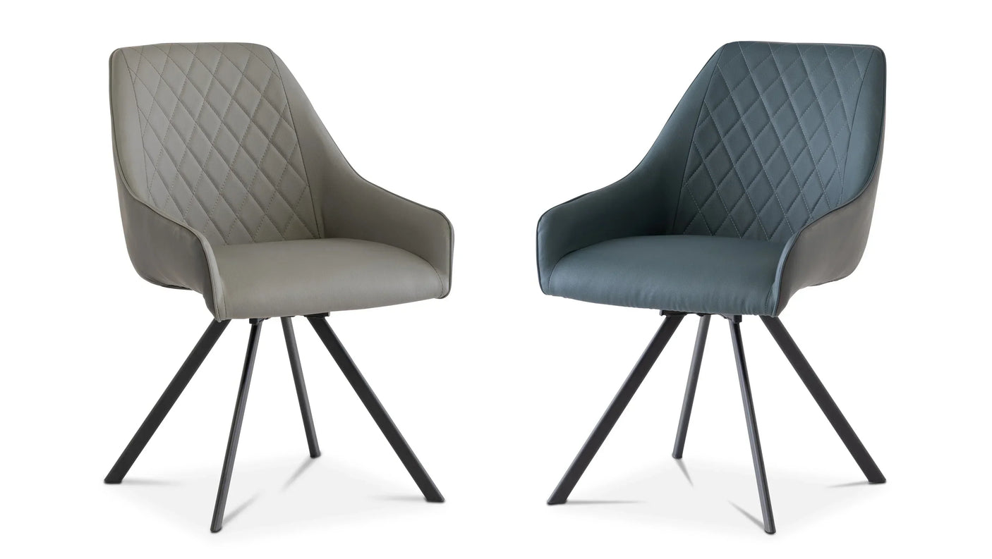 Stylish Dark Grey & Blue Swivel Dining Chair with Black Legs