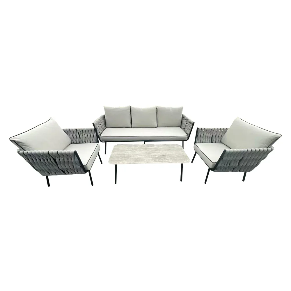 Helmsley Grey Rattan Sofa Set – 3-Seater, 2 Chairs & Coffee Table