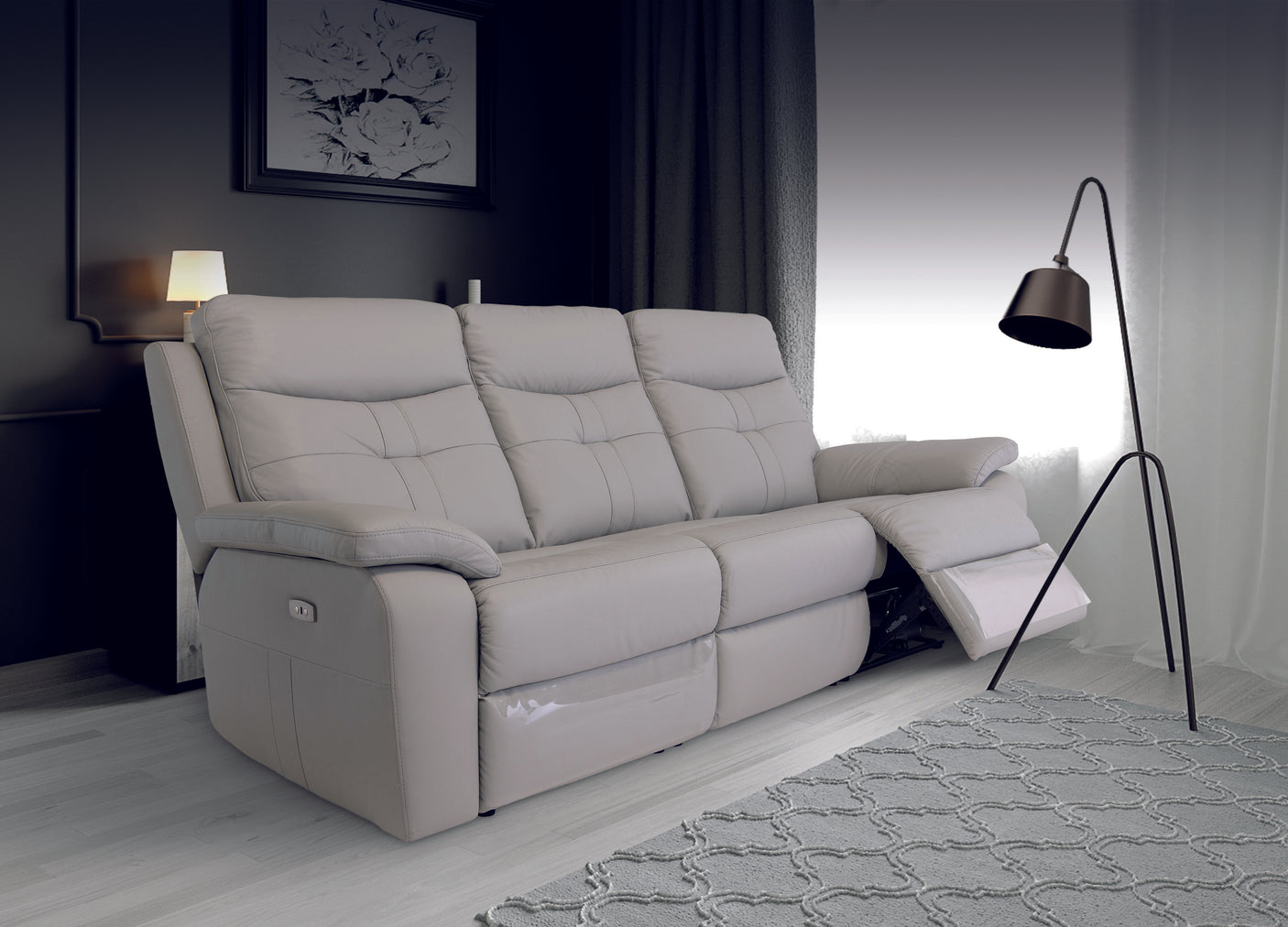 Light Grey 3-Seater Electric Recliner Sofa - Stylish Comfort