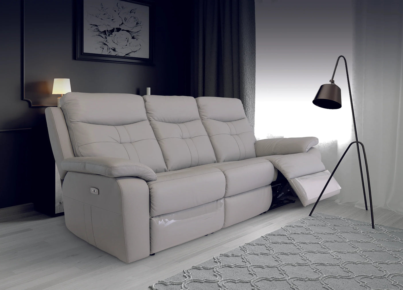 Light Grey 3-Seater Electric Recliner Sofa - Stylish Comfort